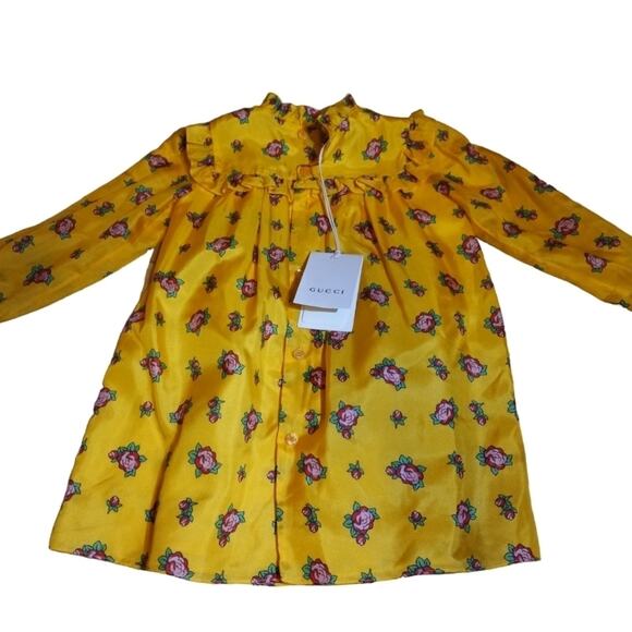 NWT Gucci "Rosebud" 100% Silk Girls Dress Size 3-6 Months - Picture 3 of 11